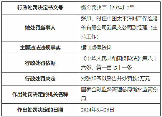 太保产险武邑支公司被罚15万元：因编制虚假资料  第2张